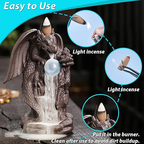 Miniatura 5 de YYW Soporte de incienso de dragón, quemador de incienso de cascada de reflujo de dragón, cascada de incienso con 30 varillas de incienso + 20 conos