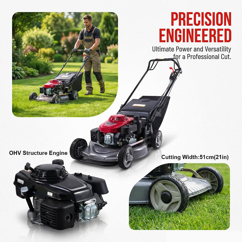 Cortacésped A Gasolina Autopropulsado 3 En 1 De 21",160Cc,Chasis De Aleación De Aluminio,Ajuste De 3 Velocidades,Motor De 4 Tiempos,3200Rpm,para Uso Residencial En Patios Y Jardines