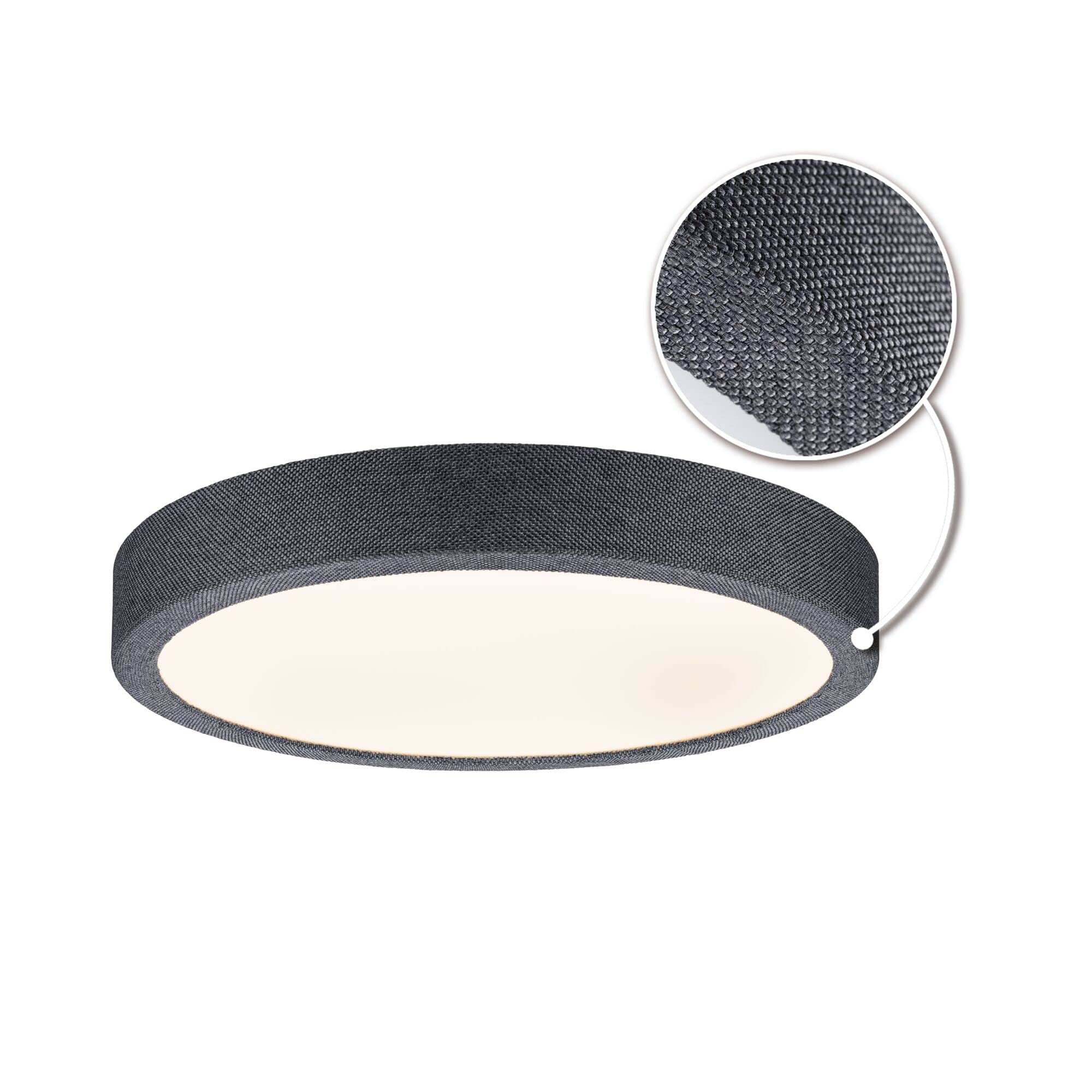 Paulmann 71053 LED Panel Cosara rund 15W IP44 1300lm 300mm Deckenleuchte in Dunkelgrau Kunststoff/Stoff 3000K - Warmweiß Badleuchte