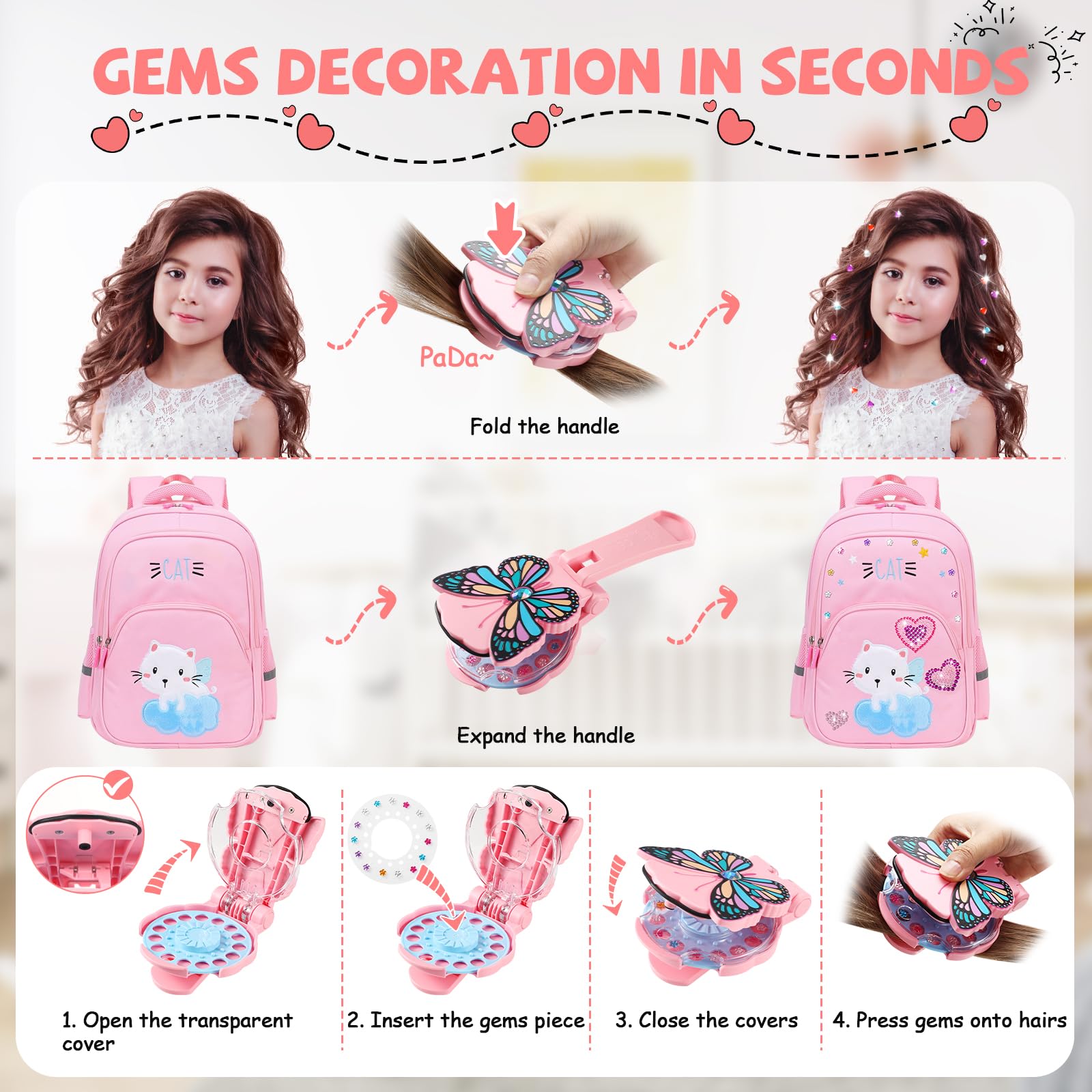 SEMKOTREE Hair Gem Stamper, Hair Gems Bedazzler Kit with 630 Rhinestones, Tinsel, Glitter Jewels Machine - Image 2
