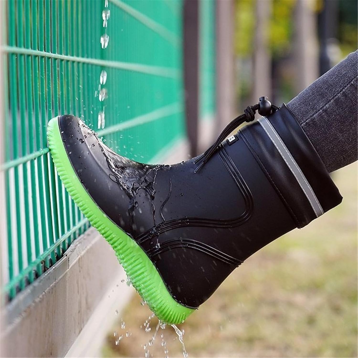 CLSQLXYJZC Rubber Rain Shoes for Men, Men's Mid Calf Pull Rope Adjustable PVC Comfort Lightweight Work Rain Boots, with Waterproof Upper and Non-slip Soles Suitable, for Spring Summer, Outdoors