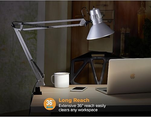 Miniatura 4 de Bostitch Office VLF100-SLV - Lámpara de escritorio con brazo oscilante con montaje de abrazadera, alcance de 36 pulgadas con ajuste de múltiples