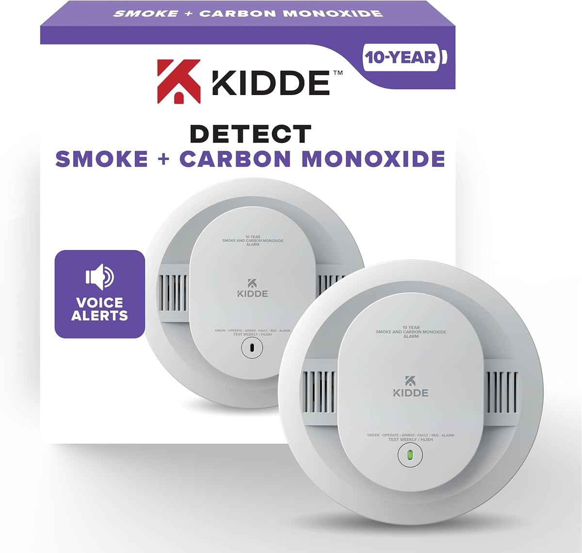 Detector de humo y monóxido de carbono, batería de 10 años, 30CUD10-V, 1 paquete | Alertas de voz, sin reemplazos de batería ni chirridos de batería baja, detección 2 en 1, ideal para hogares y apartamentos