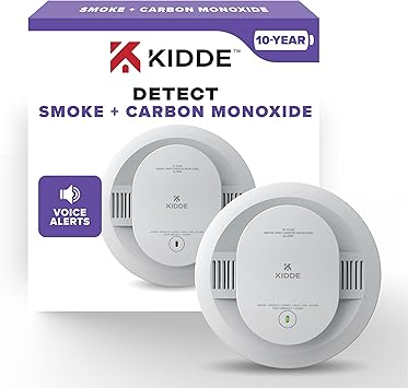 Kidde Smoke and Carbon Monoxide Detector, 10-Year Battery Powered, with Voice Alerts, LED Status Lights, 85 dB Alarm, 5 inches, 30CUD10-V, 1 Pack