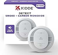 Kidde Detector de fumaça e monóxido de carbono, alimentado por bateria de 10 anos, alertas de voz, indicadores de luz de aviso LED