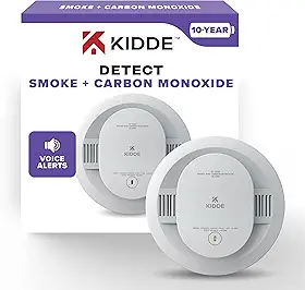 Kidde Detector de fumaça e monóxido de carbono, alimentado por bateria de 10 anos, alertas de voz, indicadores de luz de aviso LED
