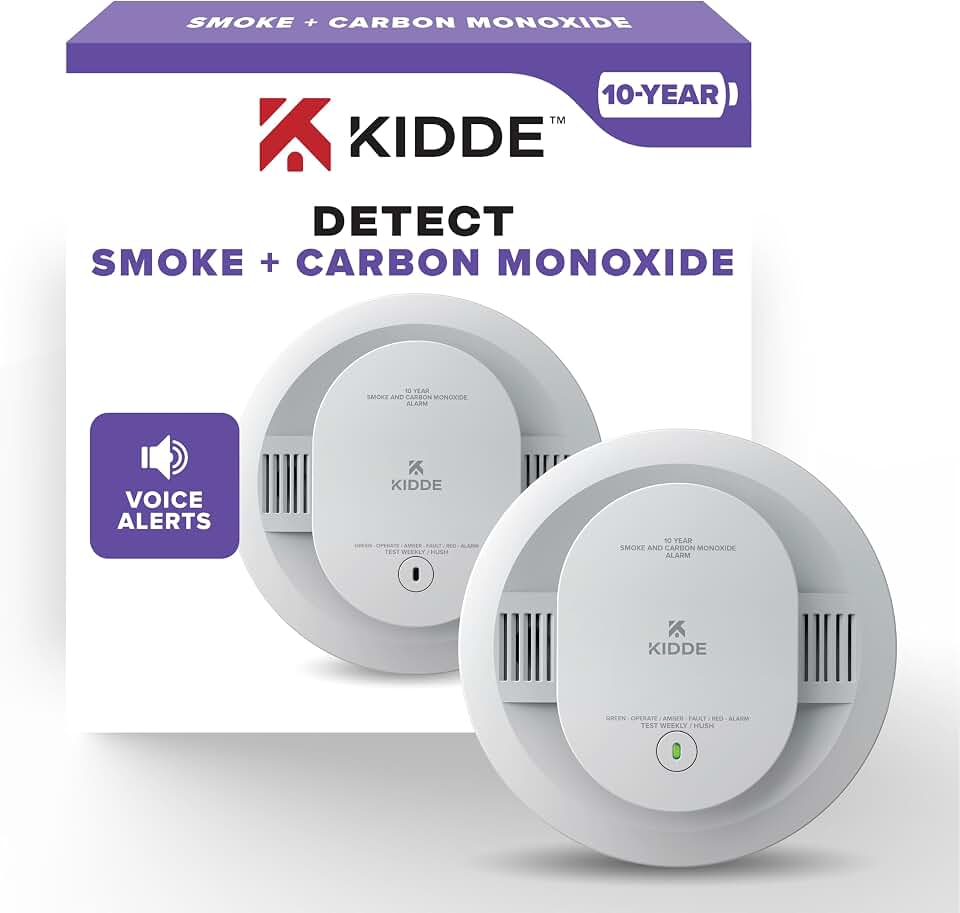 Kidde Detector de fumaça e monóxido de carbono, bateria de 10 anos, 30CUD10-V, 1 pacote | Alertas de voz, sem substituição de bateria ou chilrear de bateria fraca, detecção 2 em 1, ideal para casas e apartamentos
