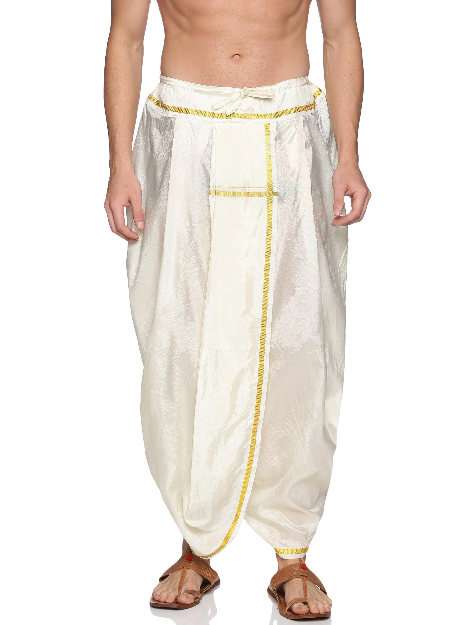 Men Off White Colour Polyester Viscose Dhoti Pant/Panjakejam (CREAM) (ONE SIZE) (D632)-image-13