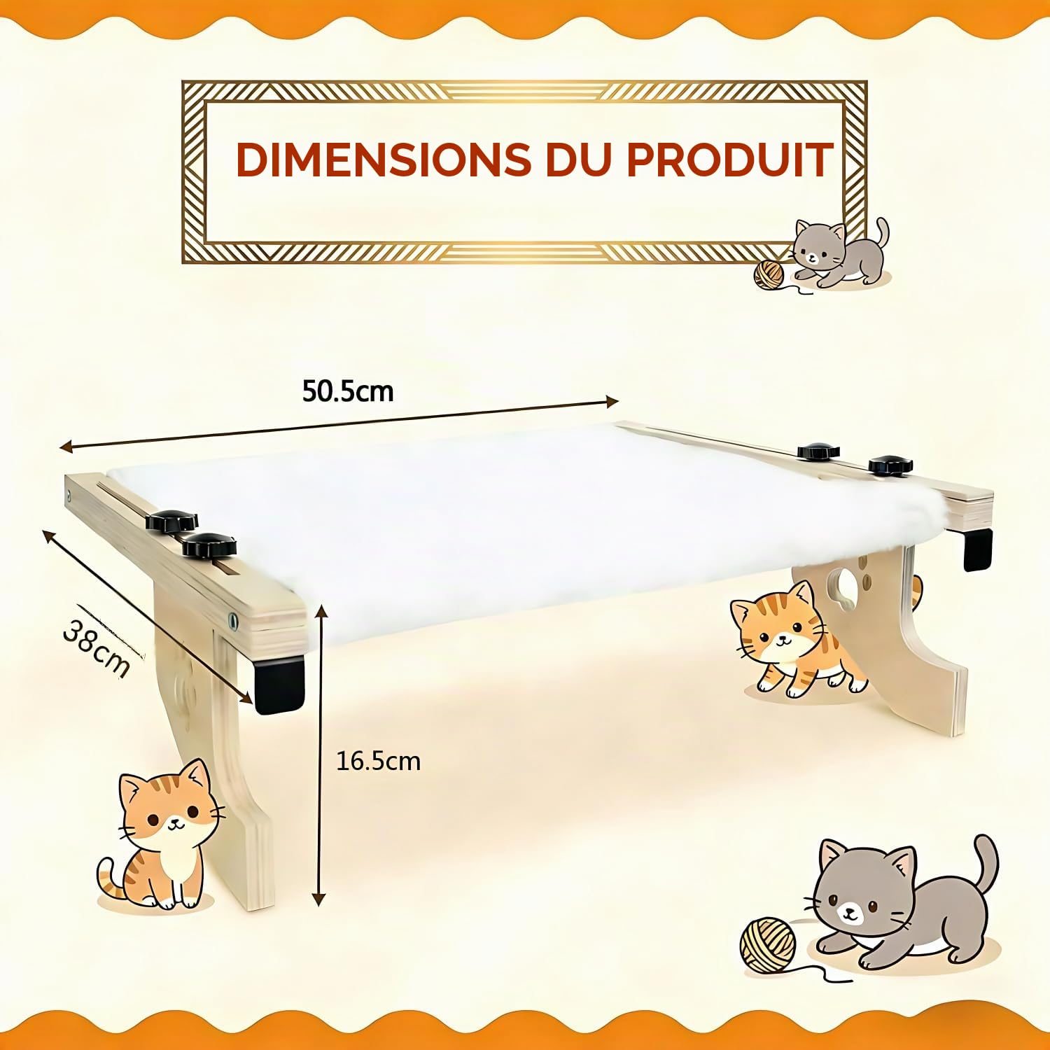 Hamac Chat Radiateur Mural, Transat pour Chat Intérieur Bois, Hamac Chats Suspendus 55x38x16.7 cm, Panier Chats à Suspendre sans Perçage, Charge Lourd de 20 KG, pour Fenêtre Bureau Balcon Porte