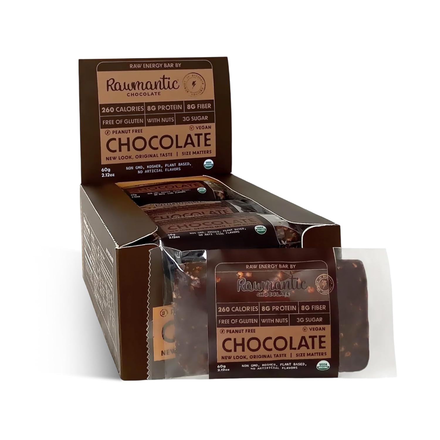 Rawmantic Vegan Protein Bar Dark Chocolate (Pack of 12) – Blend of Dairy Free Dark Chocolate, Pea Protein, Almonds, Pecans, Cacao Nibs & More - Dairy-Free, Gluten-Free, Plant-Based & Guilt-Free Snacks