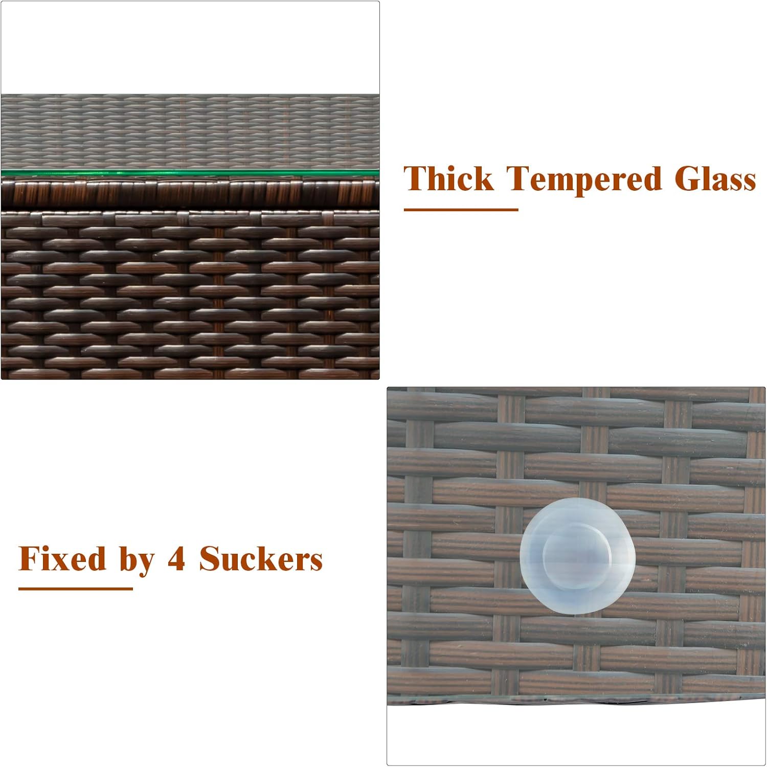 Patio Conversation Set Outdoor, 3-Piece Rattan Wicker Furniture Set with Water-Resistant Cushion & Tempered Glass Tabletop, Patio Furniture Set for Balcony, Porch, Poolside(Beige)