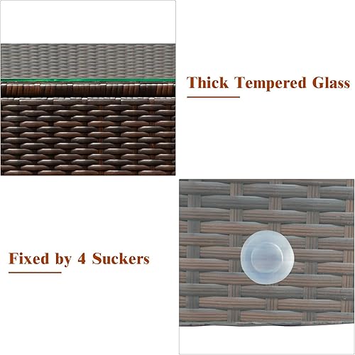 Miniatura 4 de Juego de muebles de mimbre de ratán de 3 piezas para exteriores con cojín resistente al agua y mesa de vidrio templado, juego de muebles de patio