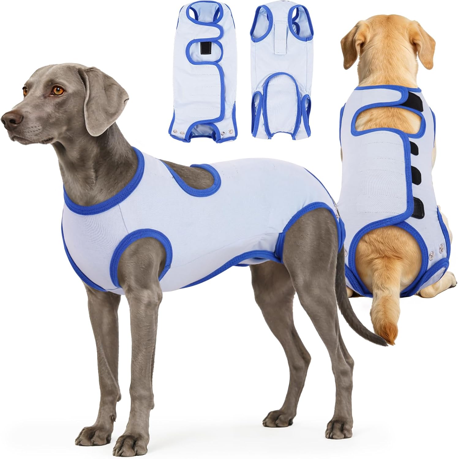 IDOMIK Soft Dog Surgery Recovery Suit, Breathable Surgical Suit for Female Spay & Male Neuter, Adjustable Dog Onesie Prevent Licking Abdominal Wound, E-Collar & Cone Alternative Pet Bodysuit,Blue,3XL