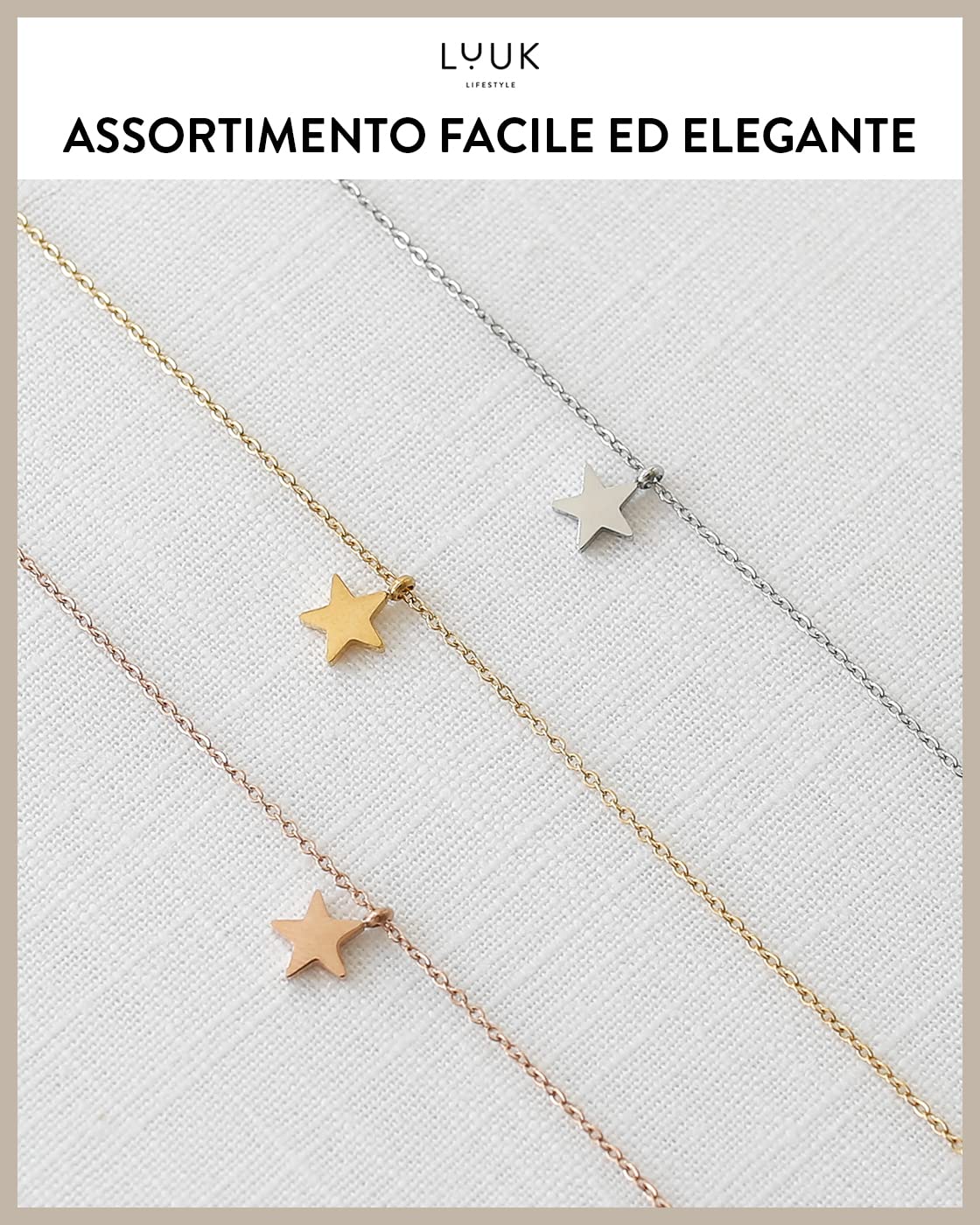 LUUK LIFESTYLE Collana con Ciondolo Diverso con carta Friendship, 50cm | Ciondolo Diverso, Acciaio Inossidabile, Impermeabile, Ipoallergenico, Catena Regolabile, Idea Regali donna, Lei