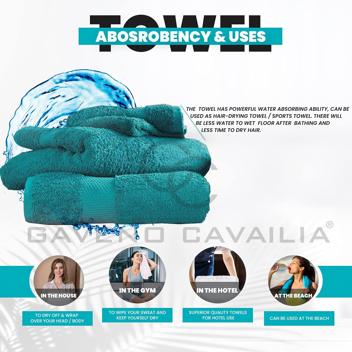 GC GAVENO CAVAILIA Soft Bath Towel Set, Teal, 2PK Bath Towel - Image 4