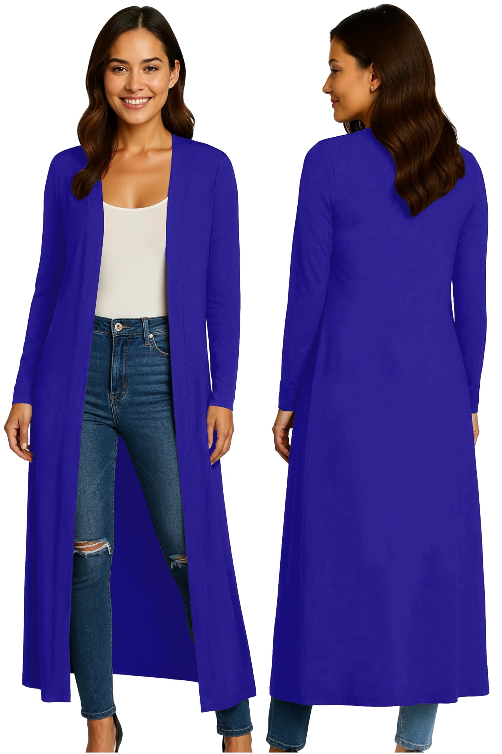 Re Tech UK Ladies Womens Maxi Plus Size Long Cardigans for Women UK Collared Top Long Full Sleeve Floaty Women's Cardigans Coatigans Sizes 8-26 (Royal Blue - XXXL)