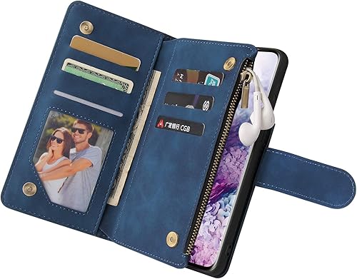 Miniatura 4 de LBYZCASE Funda de teléfono para Samsung Galaxy S21, Samsung S21 5G, funda de cuero con tapa de lujo, bolsillo con cremallera, correa de muñeca,