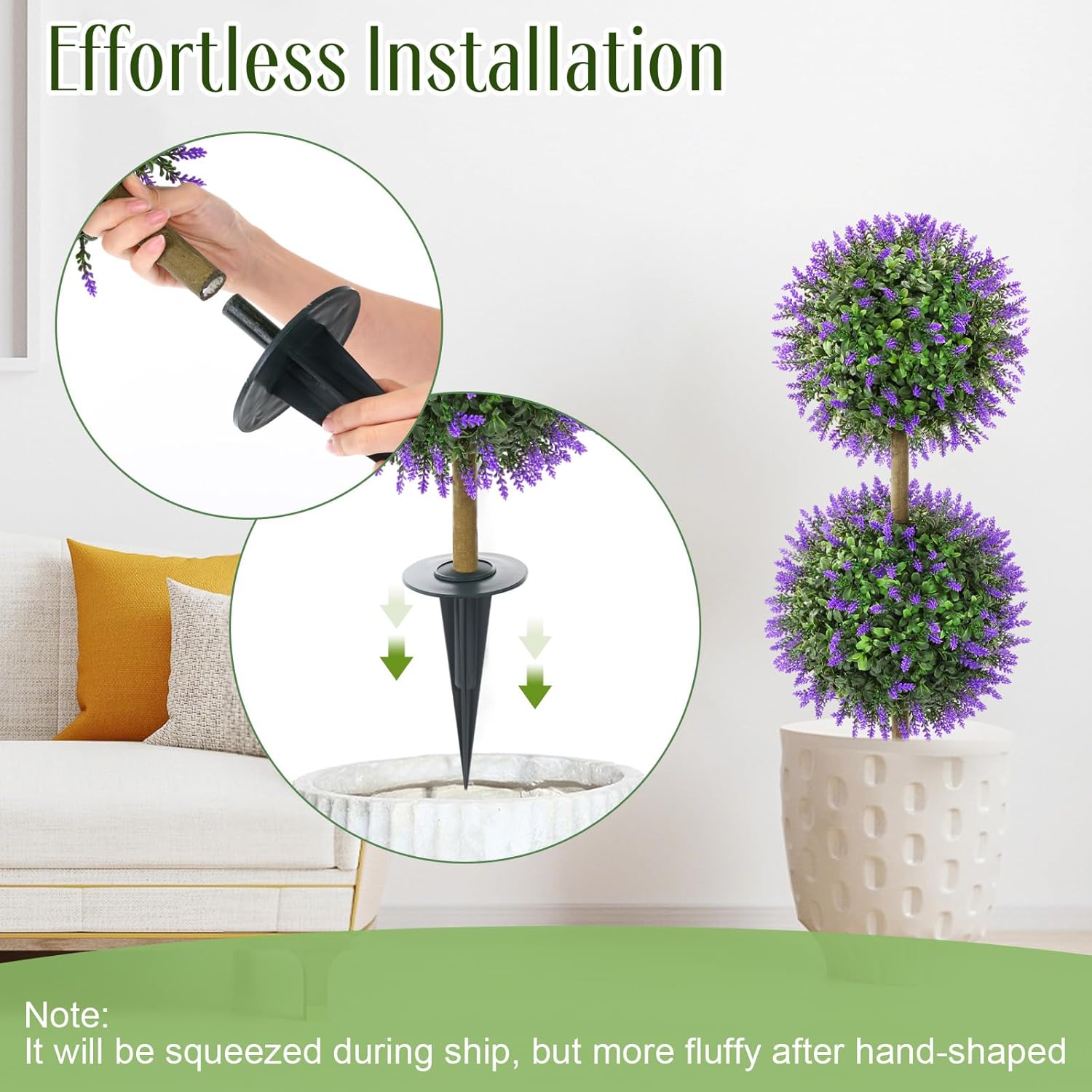 Yunlly 2 Pack 35.4 in Artificial Double Ball Boxwood Topiary Trees for Outdoor Artificial Boxwood Topiary Tree with Lavender UV Resistant Fake Greenery Plant for Front Door Porch Home Garden Decor