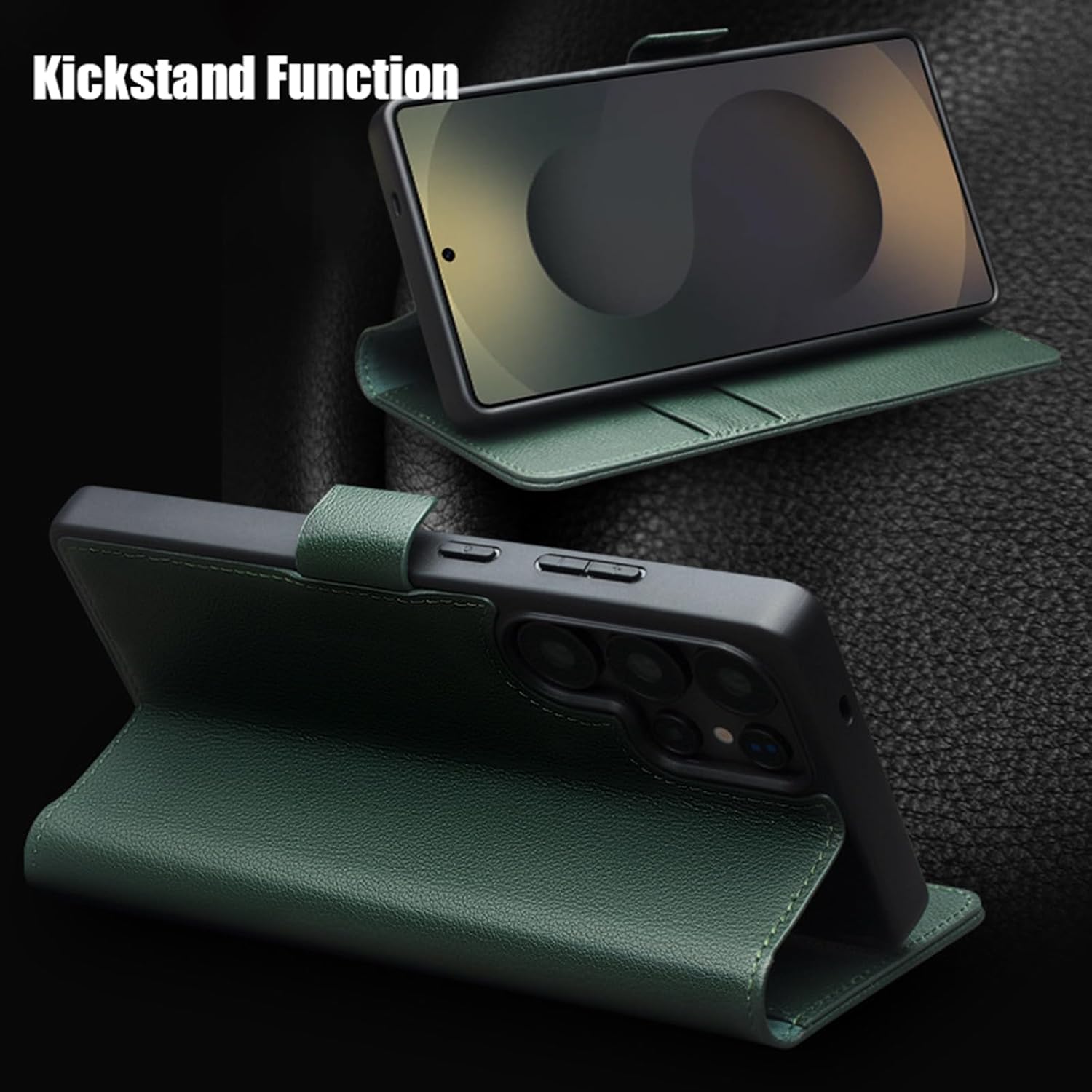 Genuine Leather Case for Samsung Galaxy S25 Ultra, Magnetic Closure Flip Wallet Case High-Grade Business Phone Cover with Stand Function Black