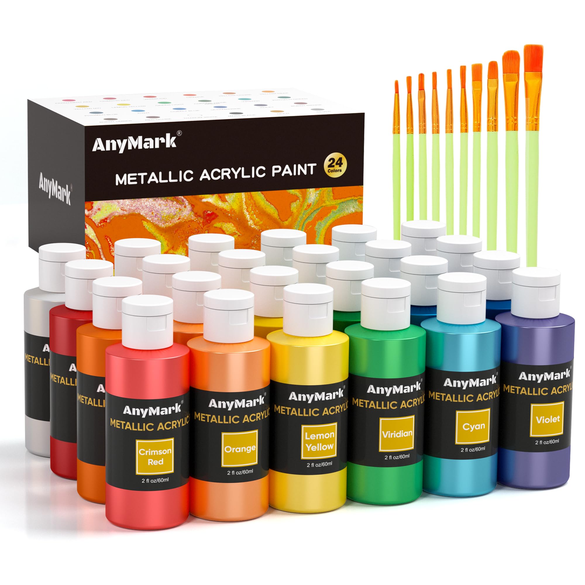 Amazon.com: AnyMark Metallic Acrylic Paint, 24 Colors with 10