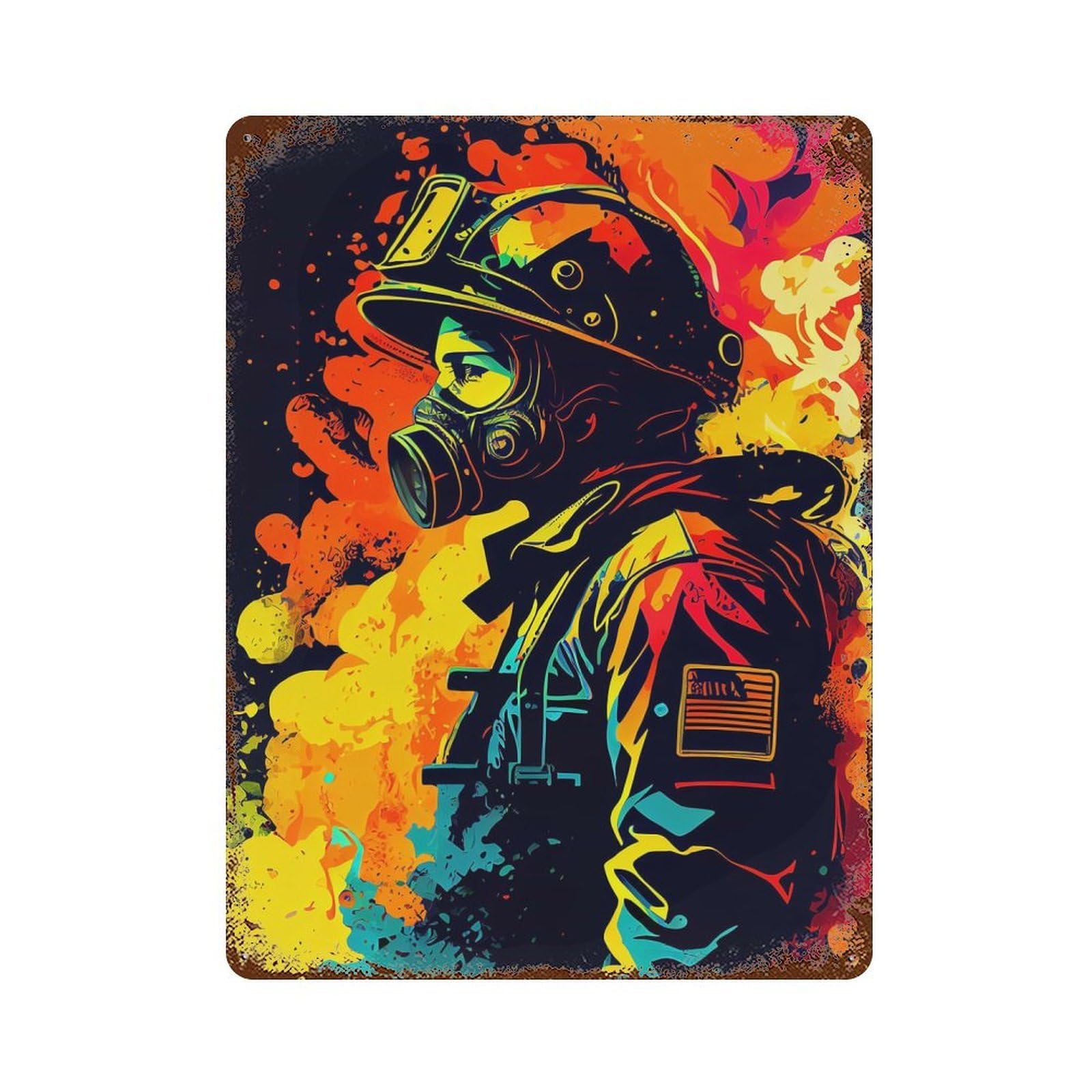 Rusty Metal Tin Sign Firefighter Popart 15.7"x11.8", Classic Wall Plaque for Cafe, Home Bar And Lounge Decor