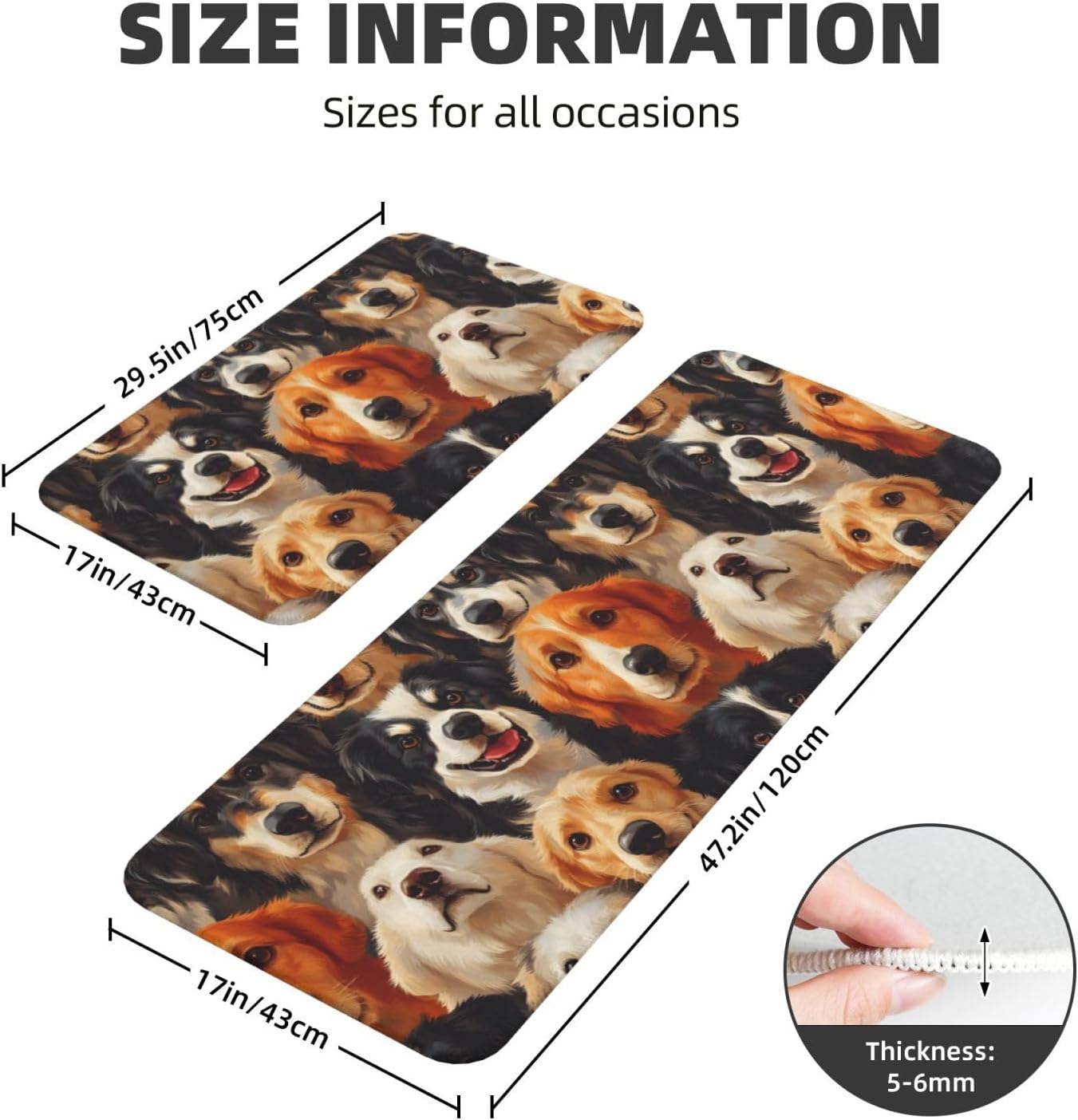 Cute Dog Print Kitchen Rugs Sets of 2 Non Slip Washable, Anti Fatigue Kitchen Mats for Floor, Home Decor