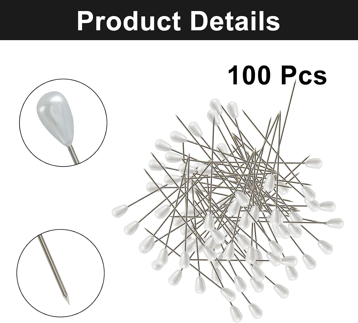 100 Pack White Corsage Pins - Teardrop Pearl Sewing Pins, 2 Inch Boutonniere Pins for Wedding, Jewelry Making, Flower DIY Decoration, Quilting and Crafting