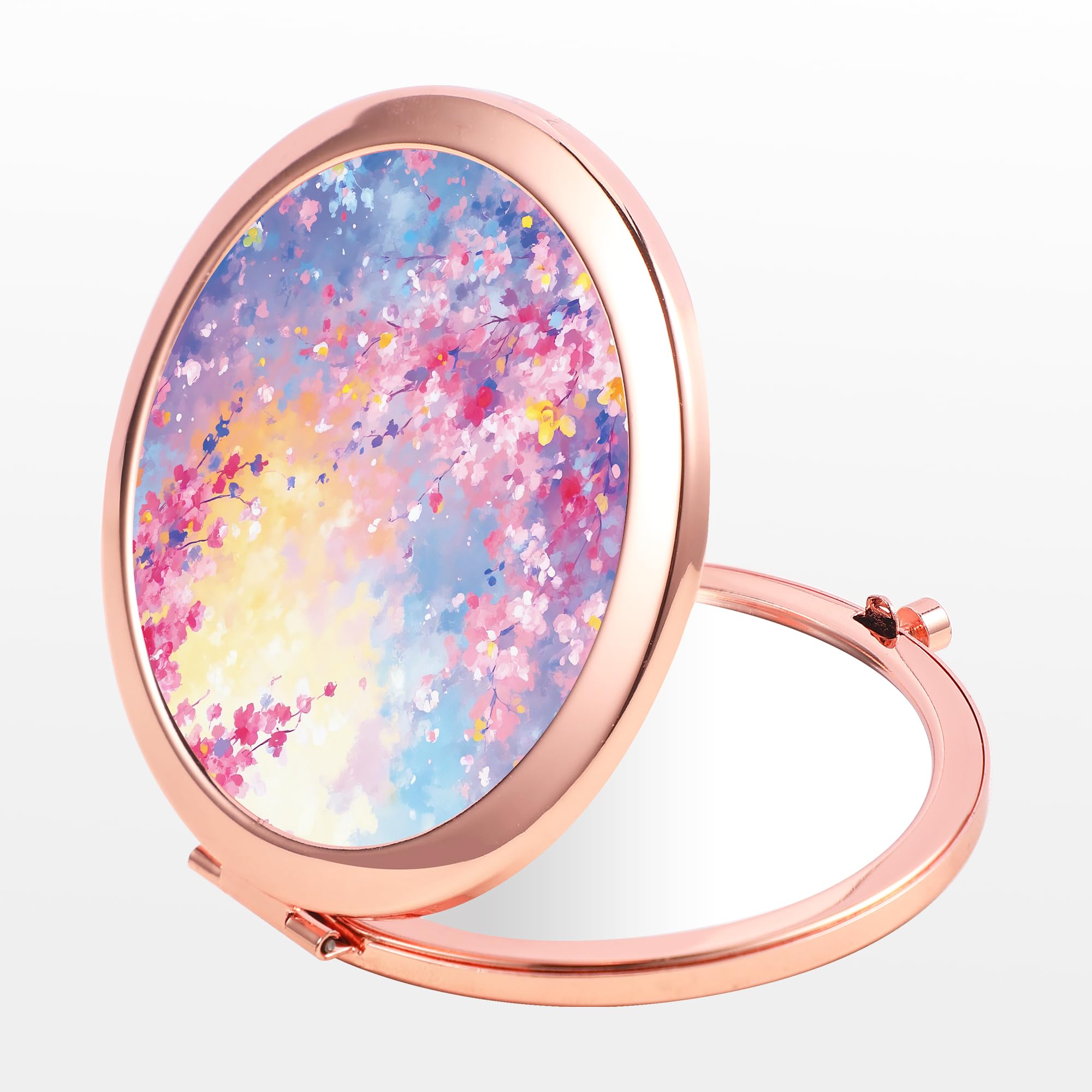 Kompaktspiegel Roségold Schminkspiegel Faltbarer Mini Taschenspiegel Tragbarer Handspiegel Doppelseitig 2 x 1x Vergrößerung für Frau Mädchen - Dreamy Blooms