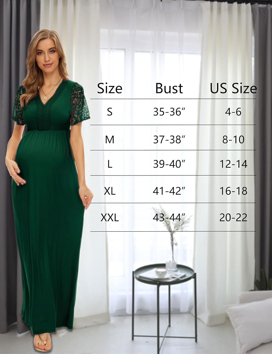 Y Lace Neckline Maternity Dress Lace Short Sleeve Maternity Maxi Dress for Baby Shower Maternity Photoshoot