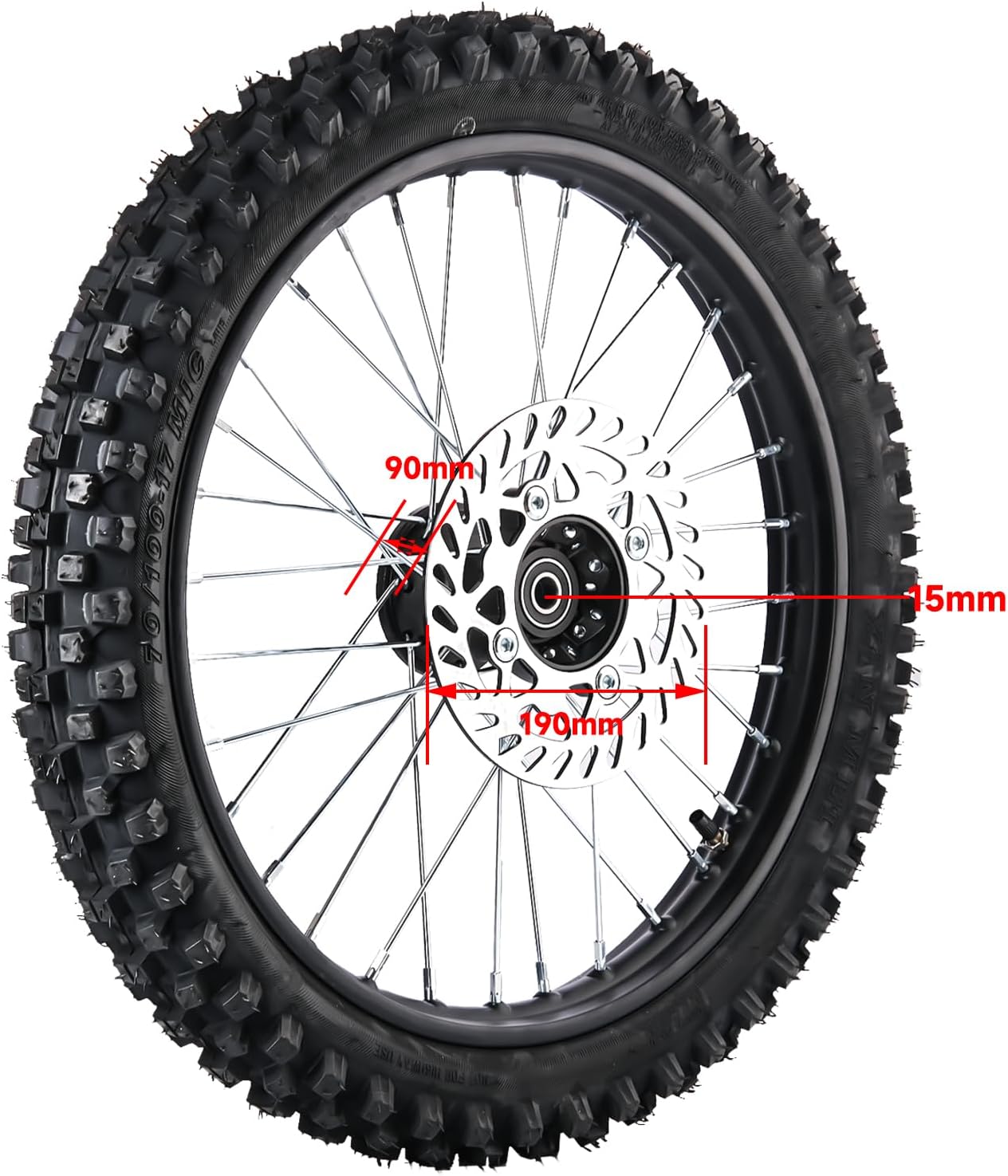 90/100-14(3.00x14) Rear Wheel Tire 70/100-17(2.75x17) Front Wheel Tire With 15mm Inner Bearing 190mm Brake Disc Rotor Chain Sprockets for Dirt Pit Bike Motocross Off Road (15mm Bearing Bore)