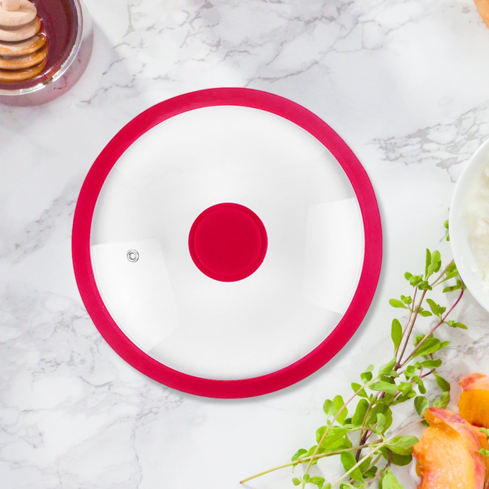 Tapa Universal Sartén Olla Tapa Silicona Vidrio Resistente Borde Antideslizante Válvula Ventilación Acero Inoxidable Adecuada para Uso Diario Y Chefs, Rojo, 33 Cm