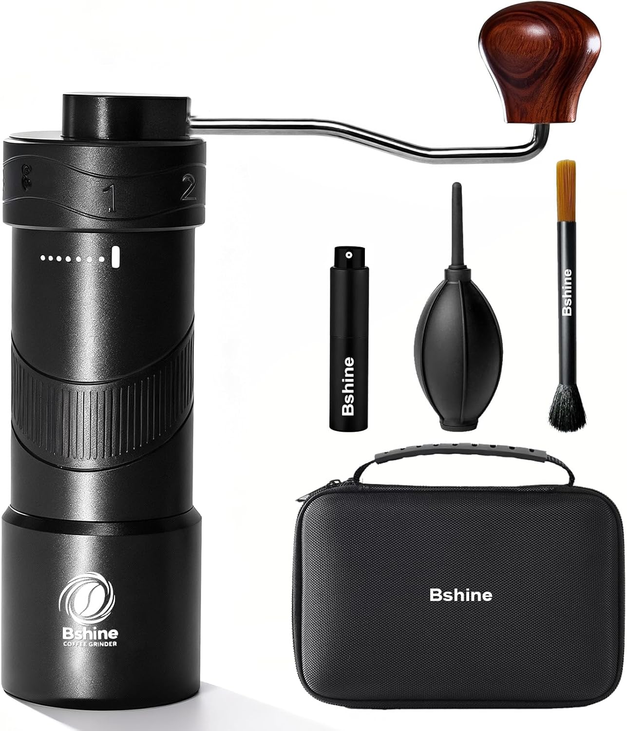Bshine manual coffee bean grinder with Carrying Case,Numerical External Adjustable,flat burr hand crank coffee grinder mini molino para cafe,moledor de cafe de grano molino para cafe