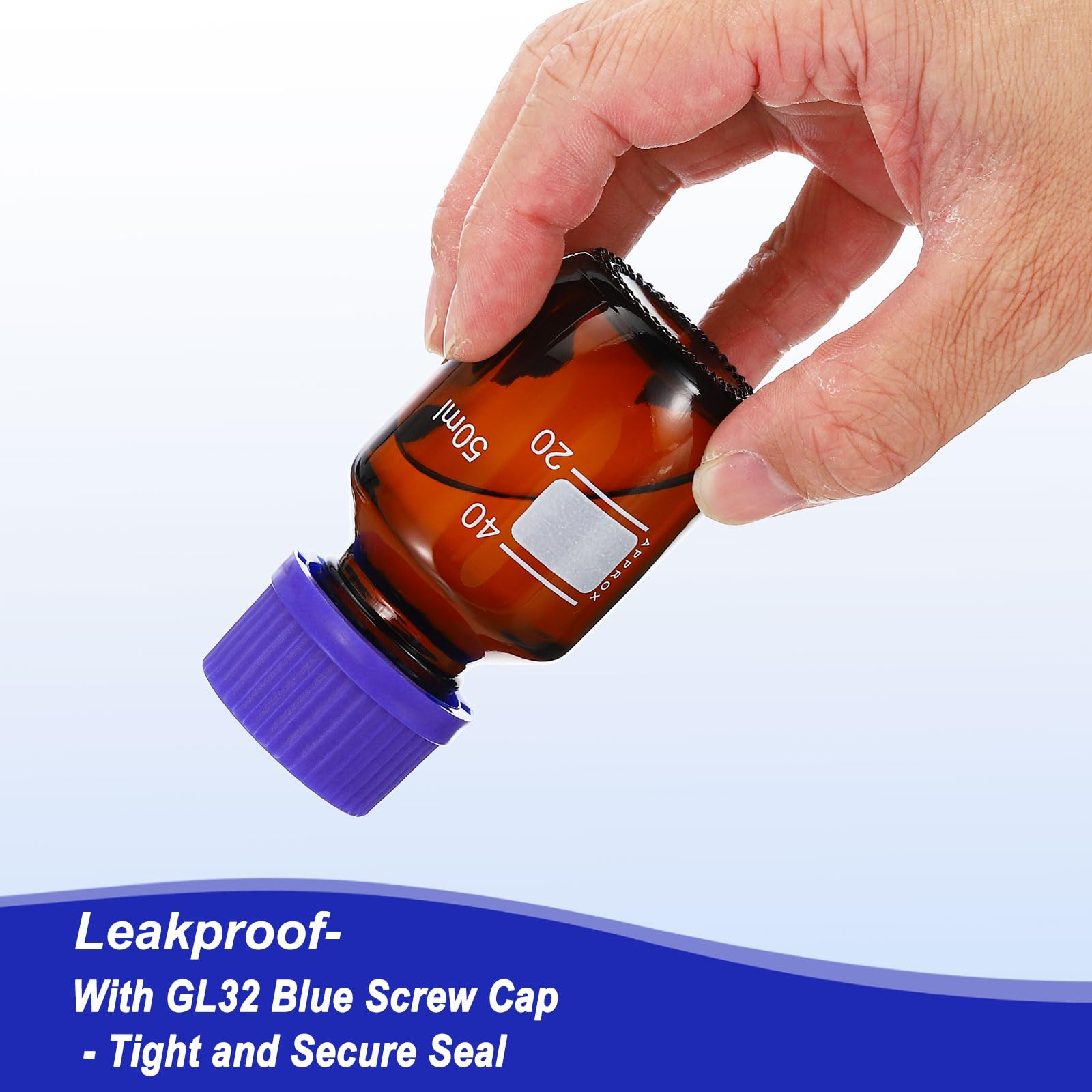 PATIKIL 8 Stück Weithalsflasche aus Glas, 50ml Leere Laborflasche Auslaufsicher mit GL45 hellblauer Schraubverschluss, für Labor Reagenz Medien Flaschen - 4*Klar/4*Braun