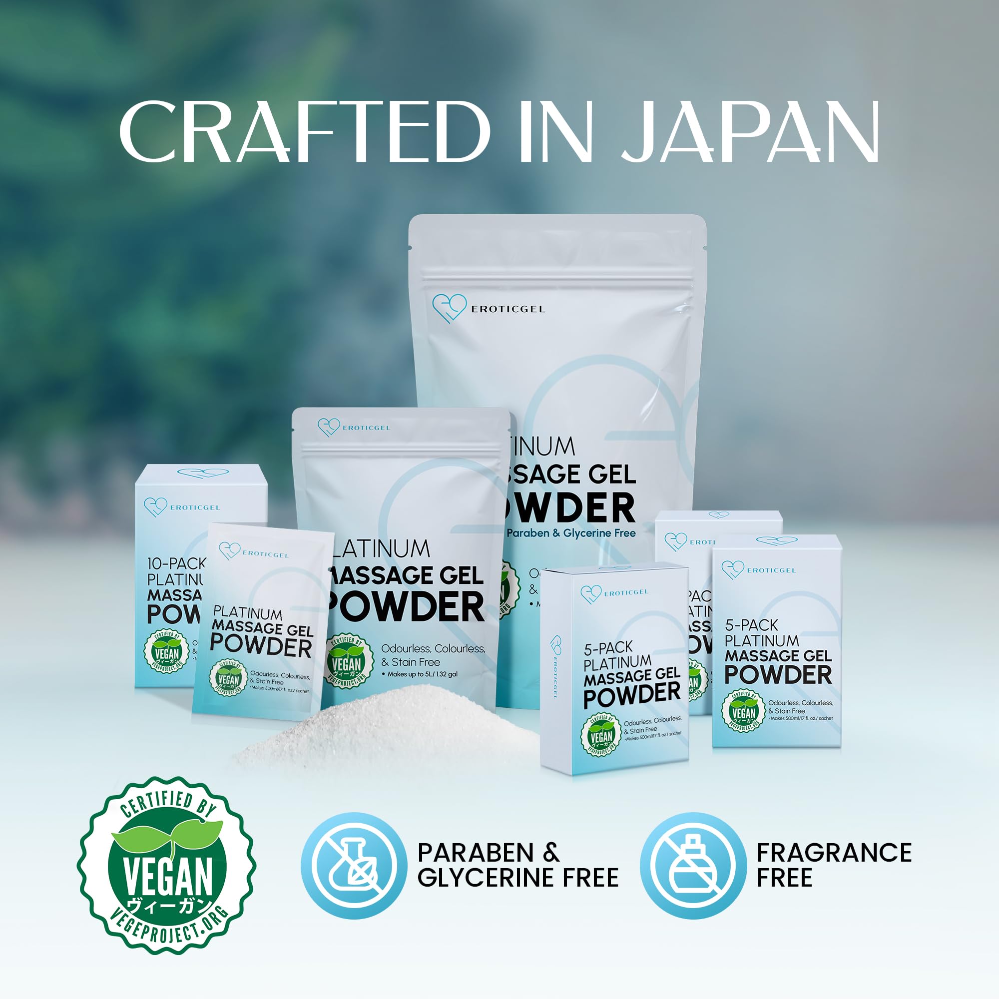 Nuru Massagegel Pulver Platinum 500g, Neutrale Basis ohne Pflanzliche Zusätze, Massageöl Alternative, Wiederverschließbar, Made in Japan, Wasserbasiert, Vegan, Parfümfrei, Ergibt 50 Liter