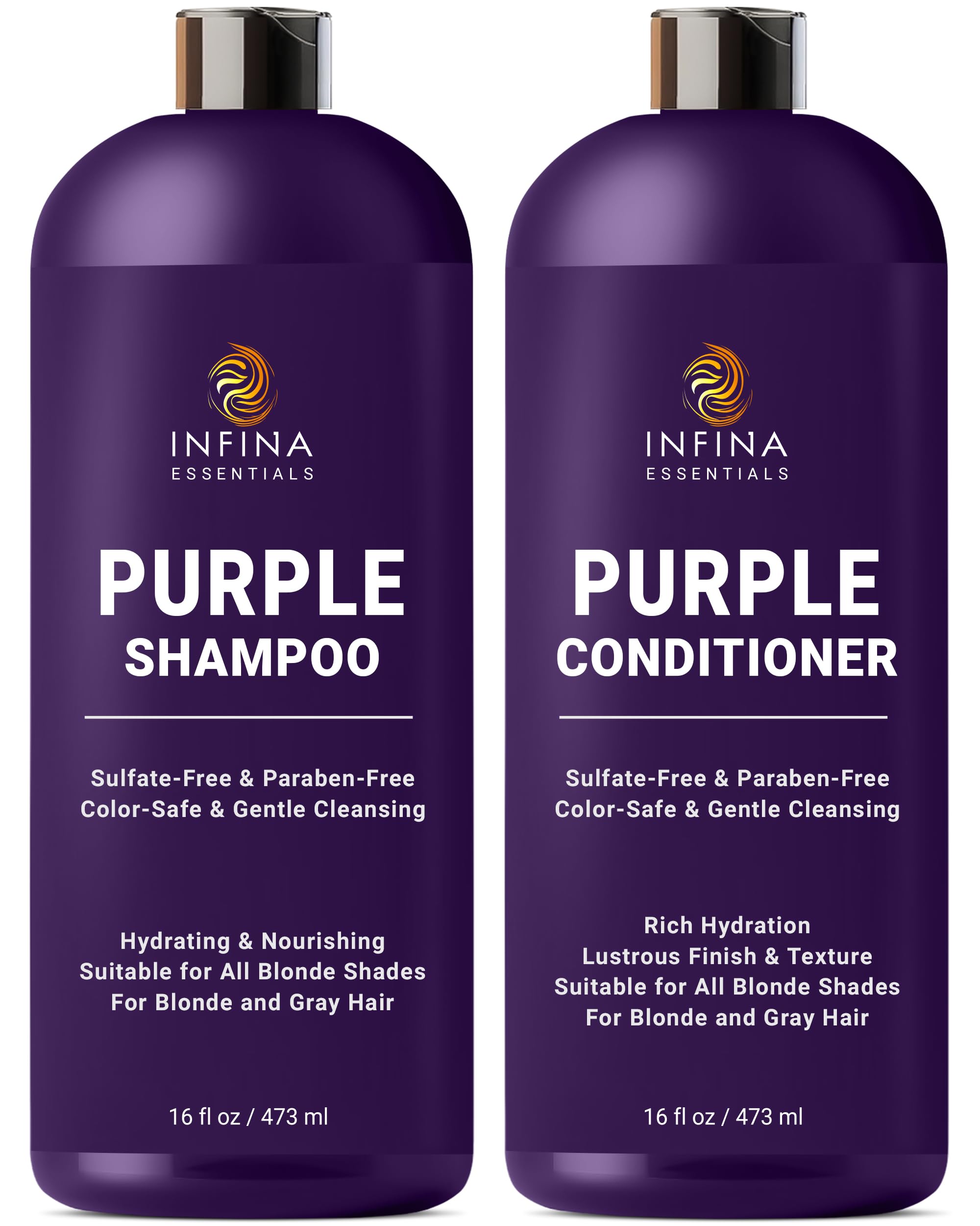 Purple Shampoo and Conditioner Set for Gray and Blonde Hair, 16 fl oz Each