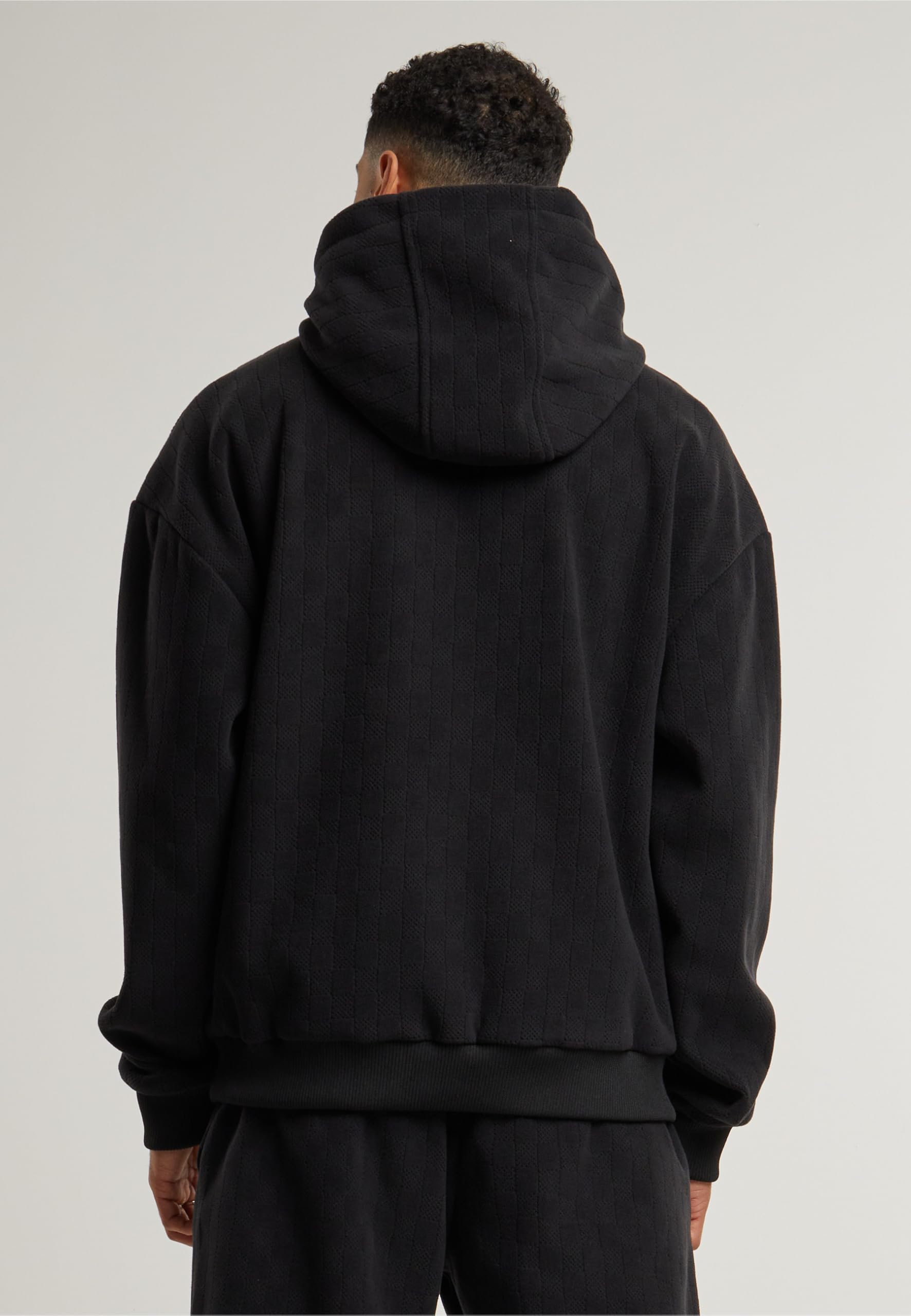 Urban Classics Męska bluza z kapturem, żakardowa, aksamitna, oversize, swobodny sweter z kapturem z aksamitu żakardowego, oversize fit, czarny, S