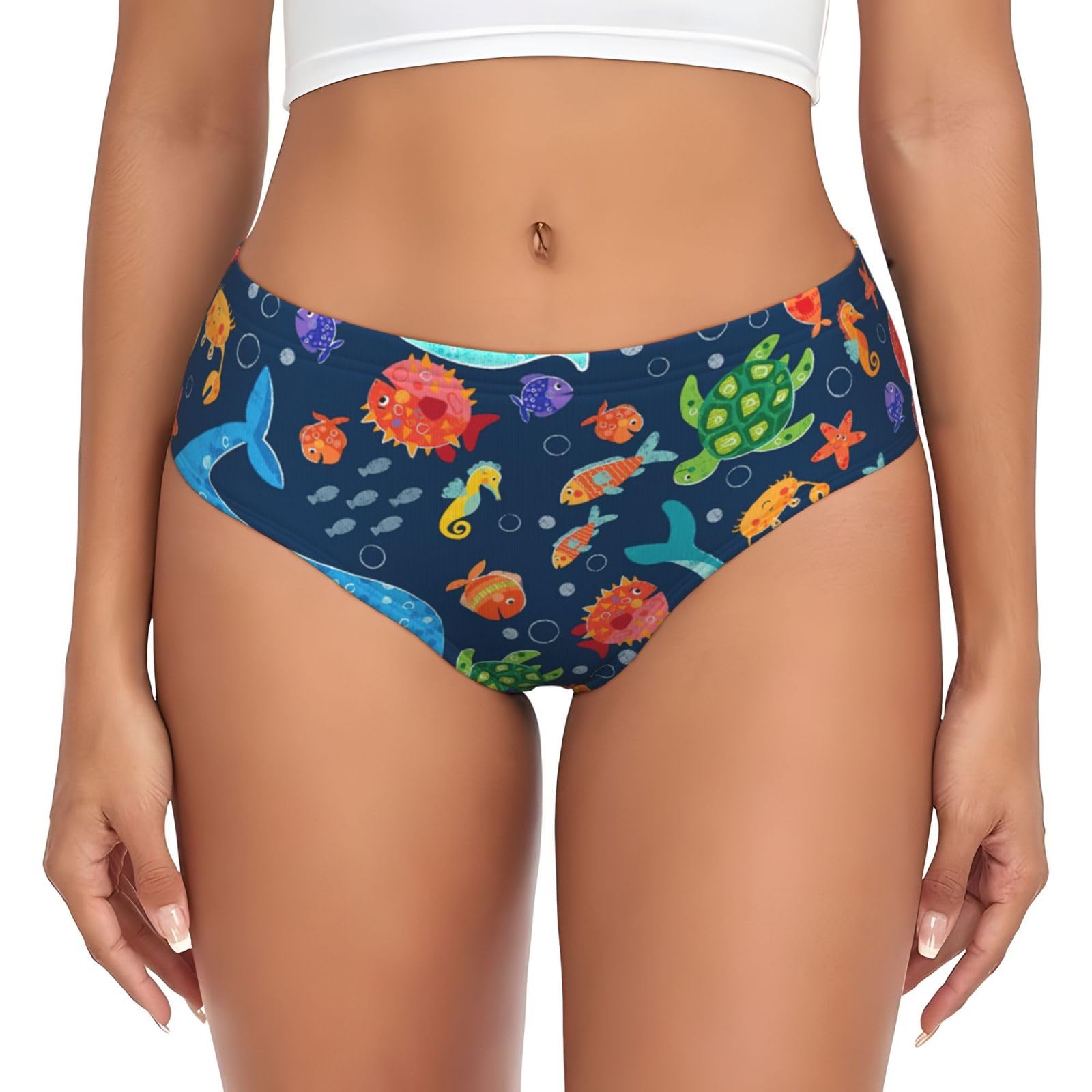 Zkyfll Women's Black Ocean Whale Fish Octopus Print Underwear,Briefs For Breathable Hipster Panty Soft Personalized Sexy, L