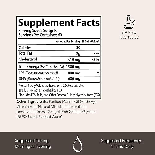 Miniatura 7 de Pure Essentials Aceite de pescado ultra omega-3 para apoyo al corazón, cerebro y piel, de origen sostenible y capturado en la naturaleza, EPA y DHA,