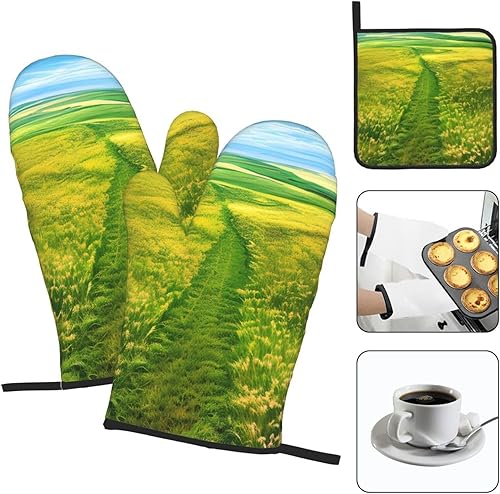 Miniatura 3 de Grassland Paths Anti-Scald Gloves and Pot Holders 3-Piece Set for Kitchen Baking and Grilling Christmas Mother's Day Housewarming Gift