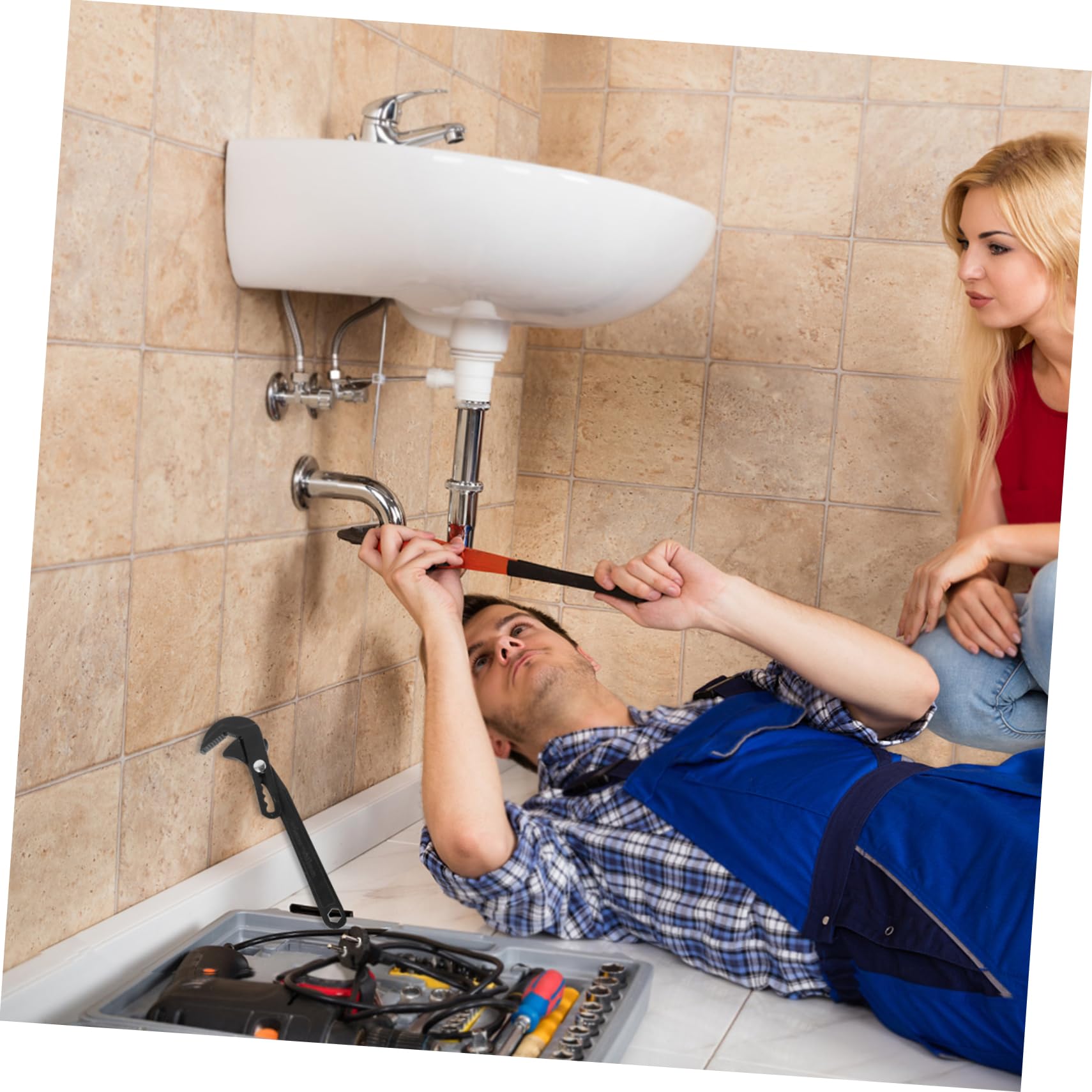 Llave Ajustable Multifuncional para Plomería Llave Inglesa Grande y Pequeña Herramienta de Fontanería Negro Pesado Apertura Amplia Reparación Baño Suministros 1 Unidad