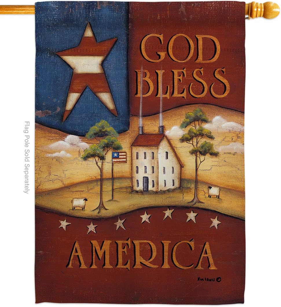 Breeze Decor H111090 God Bless America Americana Patriotic Decorative Vertical House Flag, 28" x 40", Multicolor