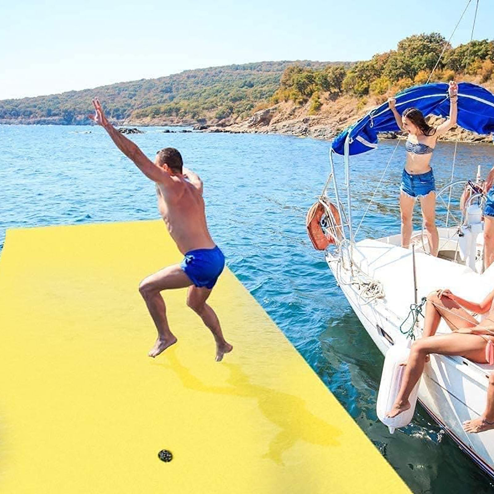 Tappetino galleggiante per gigli, tappetino galleggiante sul lago, schiuma XPE resistente agli strappi a 3 strati, compagno perfetto per gite in barca e divertimento in piscina, giallo, 180 x 120 x