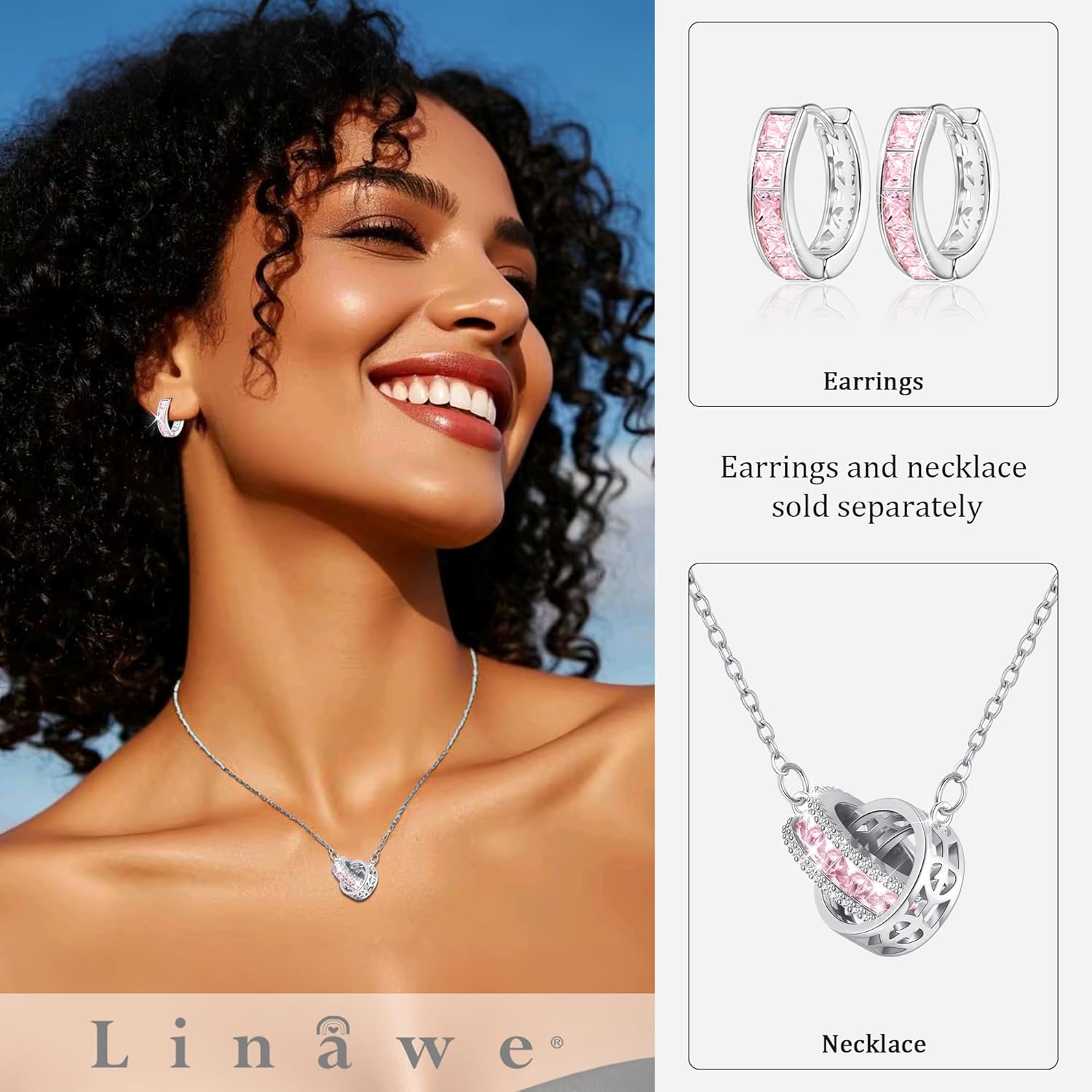 Linawe Moissanite Crystal Imitation Diamond Necklace for Women Trendy, Birthstone Rhinestone Dainty Jewelry, Circle Pendant Stainless Steel Chain Necklaces, Gold, Rose Gold and Silver Tones - Image 3