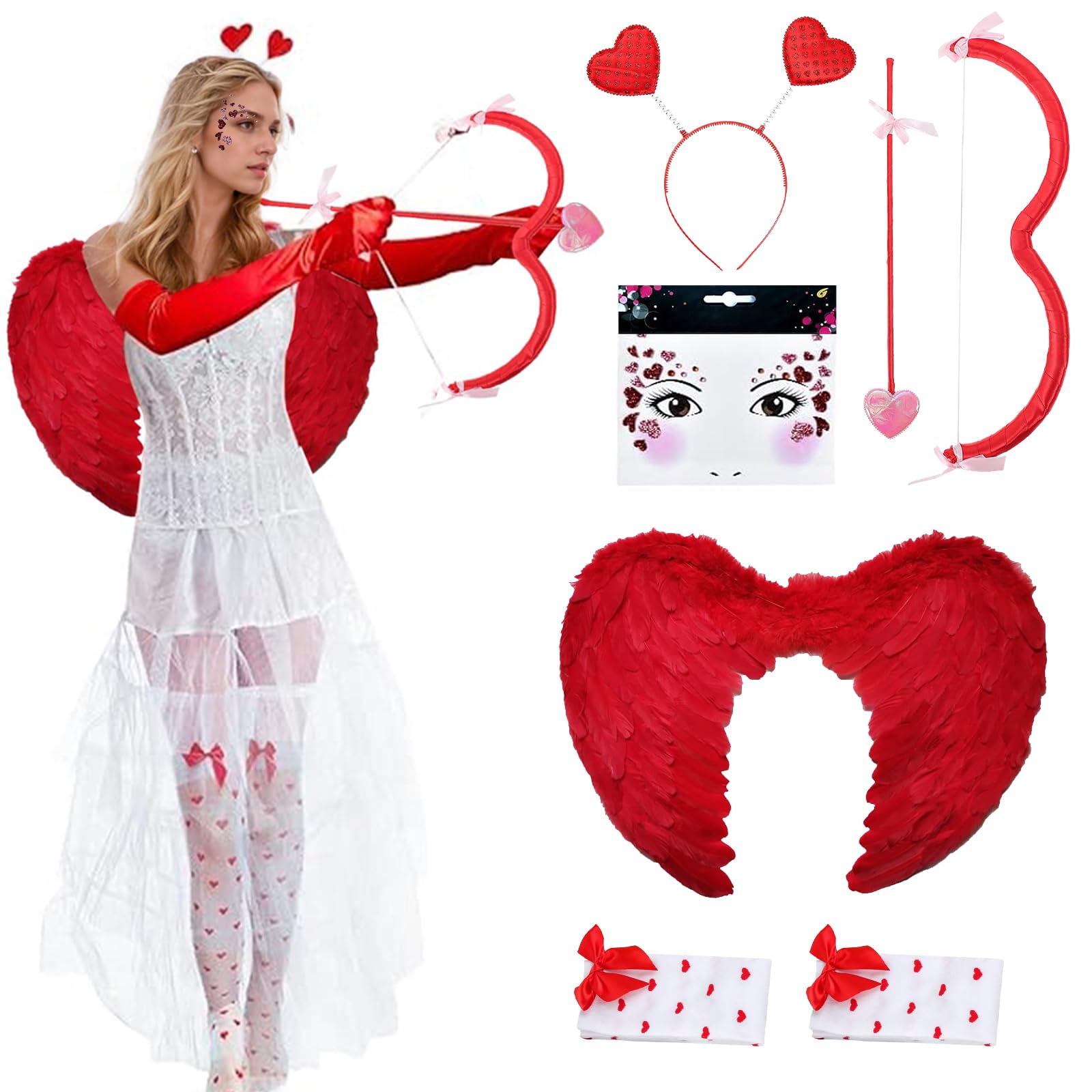 Feste In Maschera Costume Da Cupido Donna Set Con Cerchietti A Cuore,  Occhiali E Tatuaggi Per San Valentino E Feste Costume Cupido