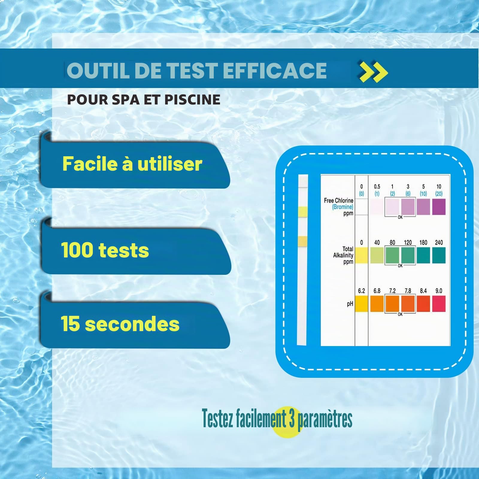 Bandelette pH, 100 Bandelettes Test Piscine, Plage De Mesure 1-14, Test pH rapide pour Piscines, eau potable, eau avec analyse sol, laboratoires, aquariums