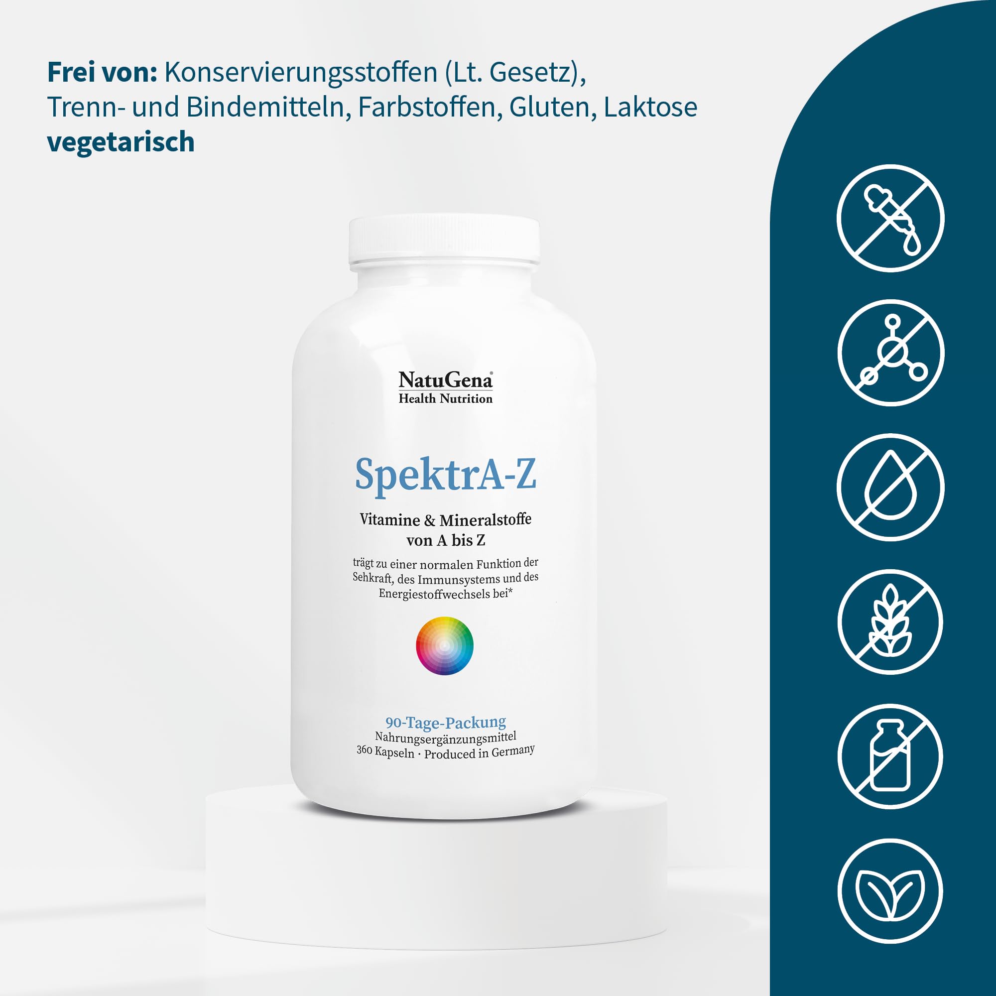 NatuGena SpektrA-Z, Multivitamine von A-Z, umfangreiches Spektrum an bioaktiven Vitaminen und Mineralstoffen, 360 Kapseln (3 Monats Packung)