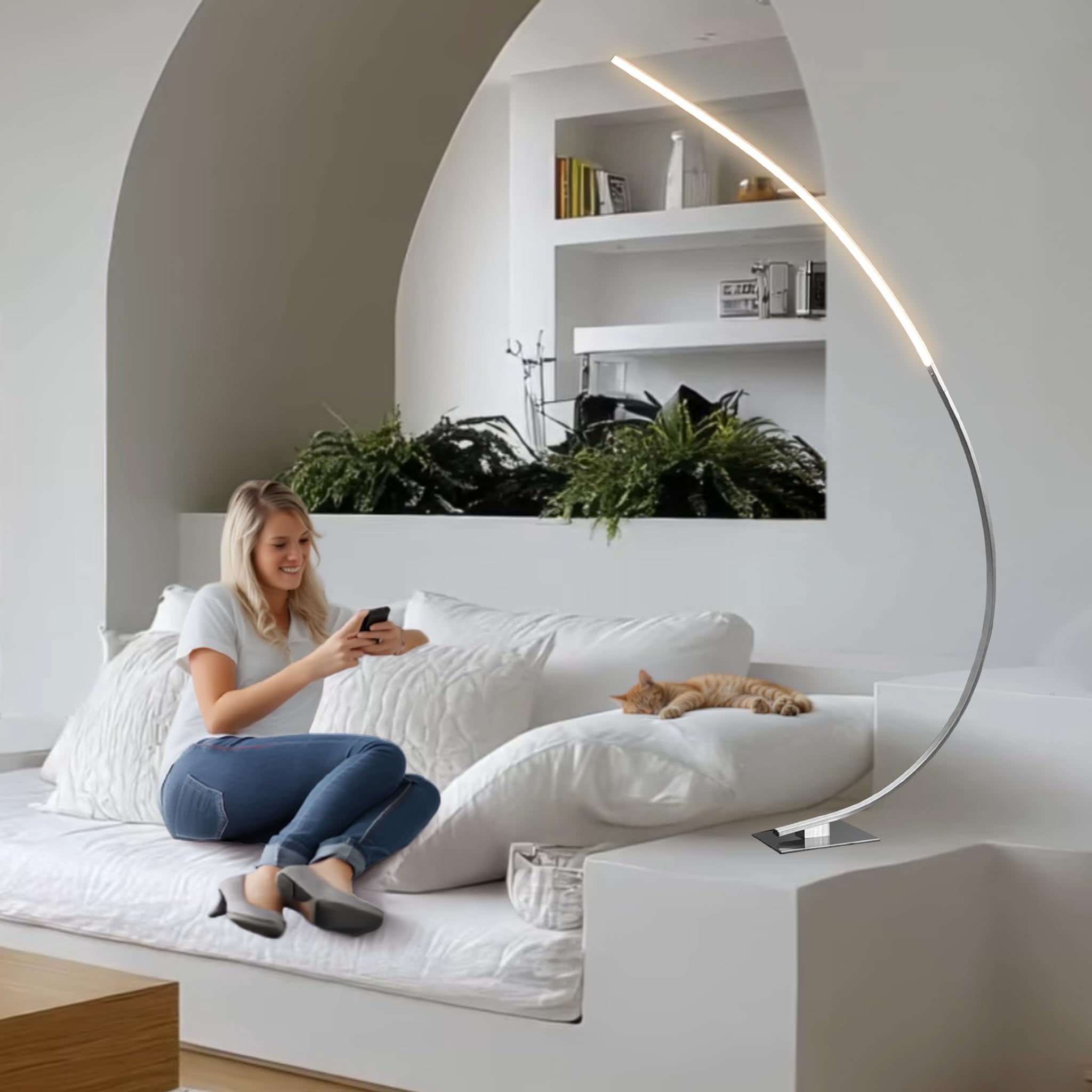 MeLiTec LED Stehleuchte ST26-1 - Nickel-Matt, Dimmbar, Warmweißes Licht 3000K, Hochwertige Farbwiedergabe Ra > 90, Moderne Design-Lampe mit 1100 Lumen für Wohnräume