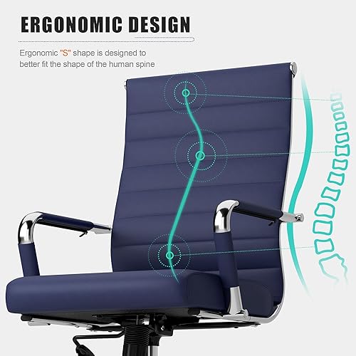 Miniatura 4 de Okeysen - Silla de escritorio de oficina azul marino, ergonómicas de cuero moderno, sillas de sala de conferencias, silla giratoria ejecutiva