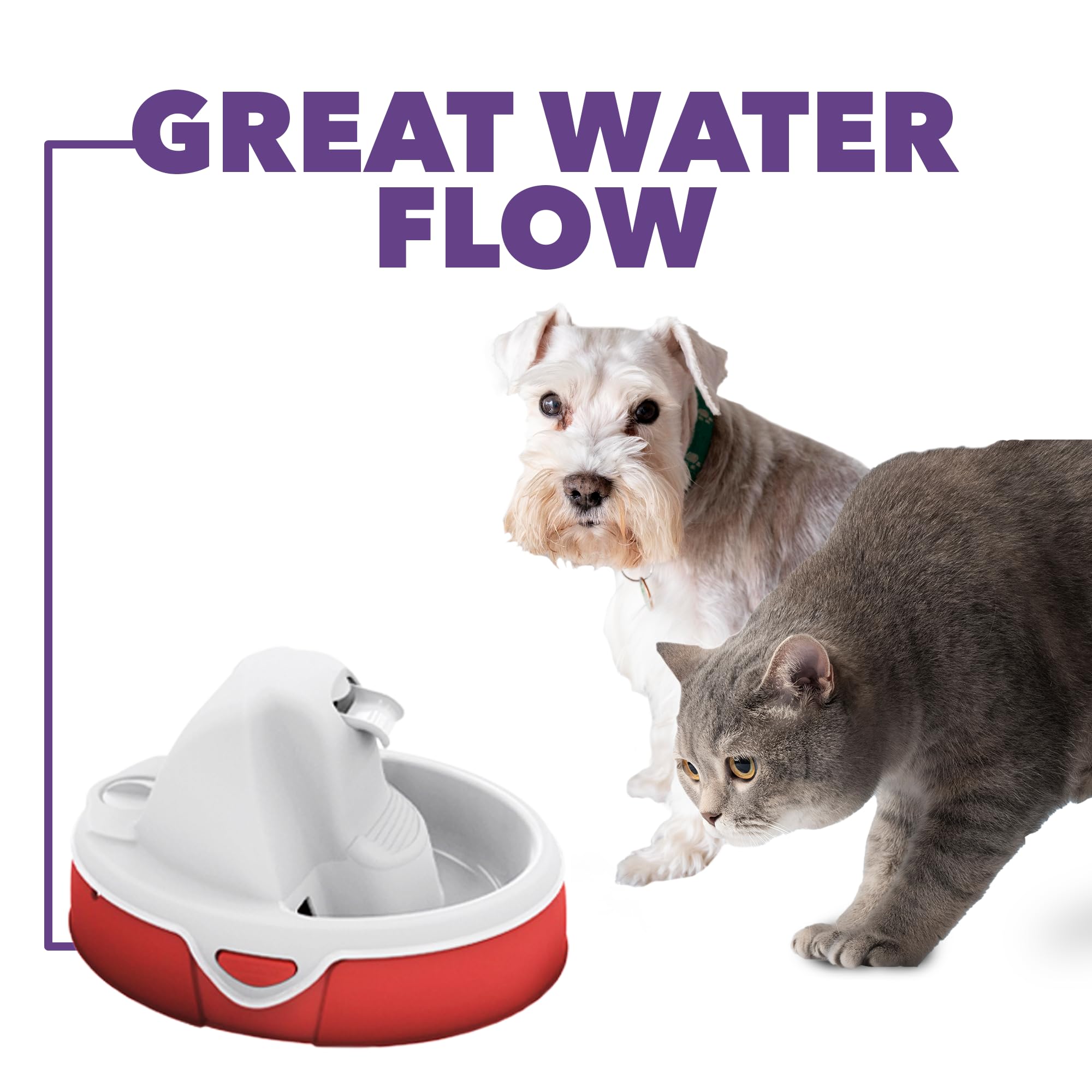 AMICUS Fuente de agua Aqua Flow para mascotas - Gatos y Perros Fuentes, Fuente Automática para Beber Mascotas, Dispensador de Agua para Perros y Gatos - Sistema de Drenaje Anti-Cabello, Bivolt - Gris