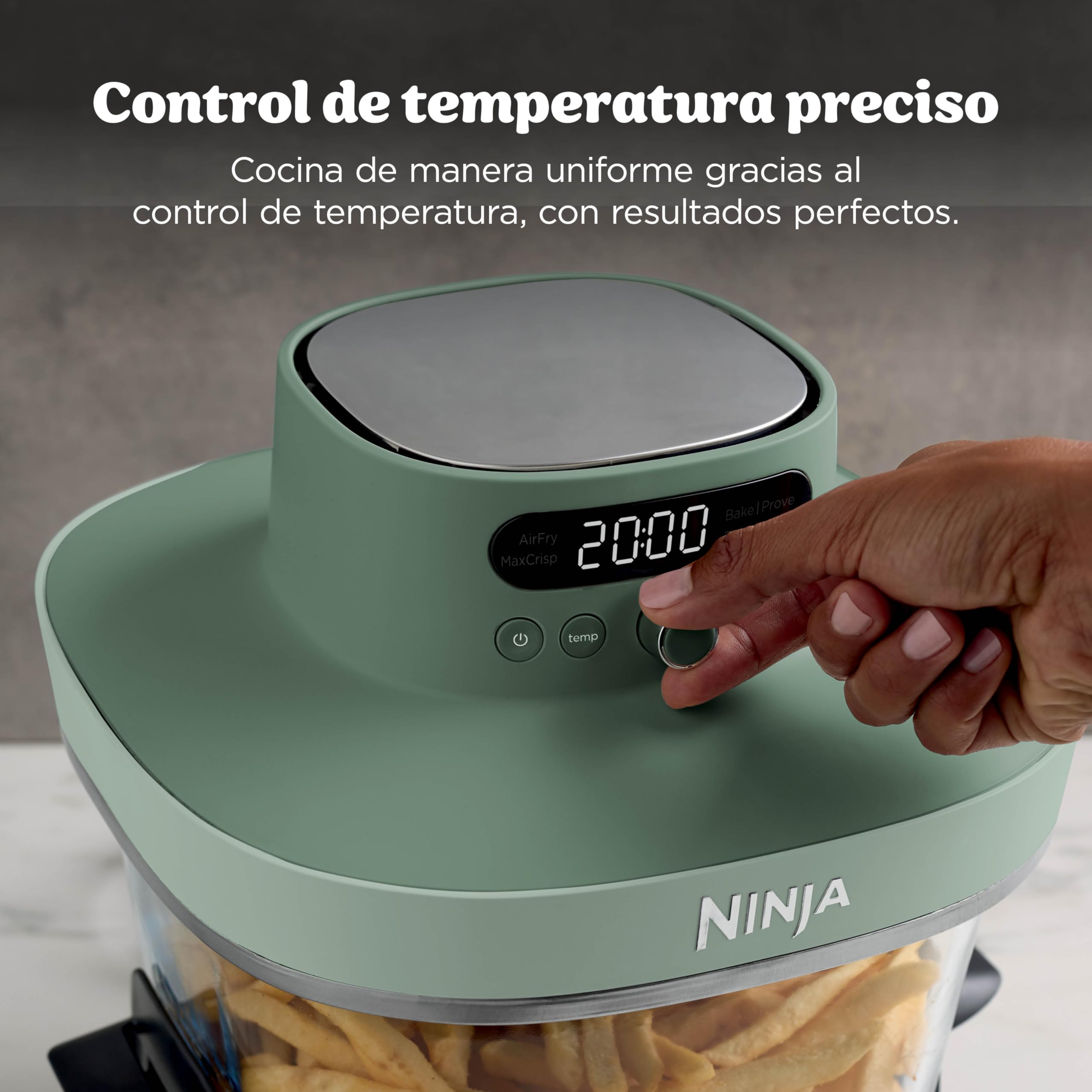 Ninja CRISPi PRO XL Glas-Heißluftfritteuse (Air-Fryer), 5 voreingestellte Zubereitungsfunktionen, CleanCrisp-Glasbehälter (5,7 l und 2,3 l) und Aufbewahrungsdeckel, Moosgrün AS090EUGN
